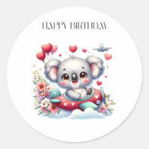 Koala-Pilot-Geburtstag Runder Aufkleber