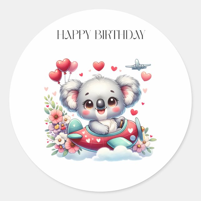 Koala-Pilot-Geburtstag Runder Aufkleber (Vorderseite)