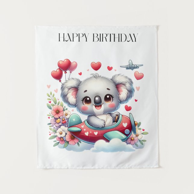 Koala-Pilot-Geburtstag Wandteppich (Vorderseite)