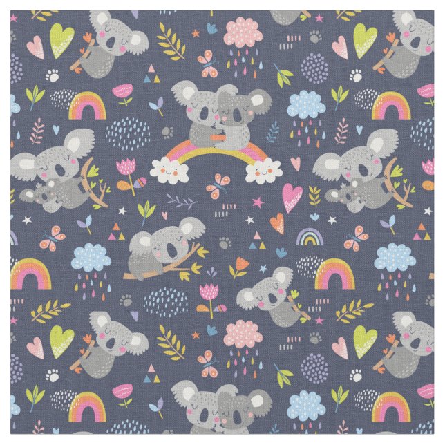 Koala Rainbow Liebe Pattern Stoff (Nahaufnahme)
