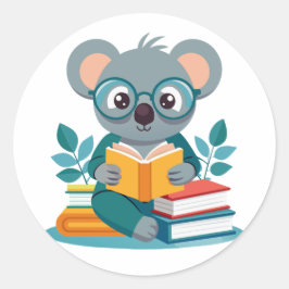 Koala Reading Books Bildung Inspiriert Runder Aufkleber
