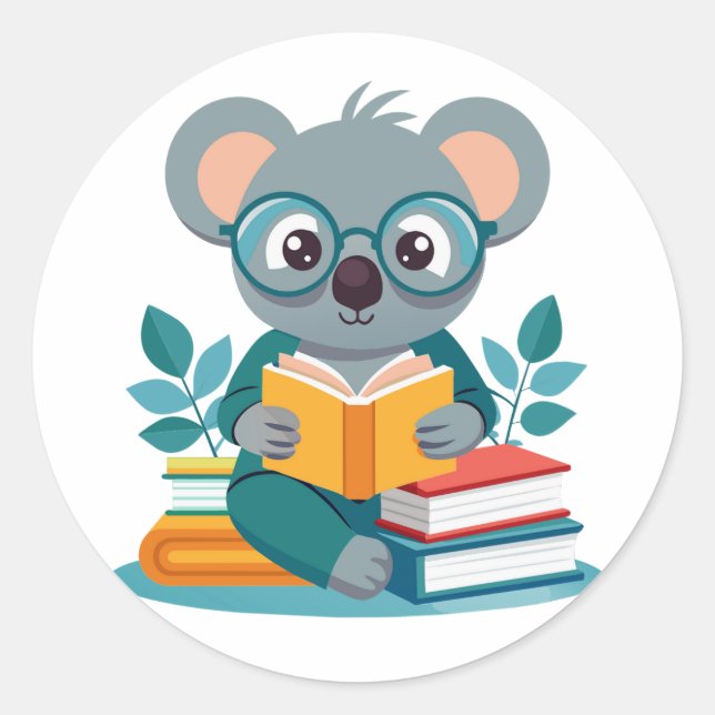 Koala Reading Books Bildung Inspiriert Runder Aufkleber (Vorderseite)