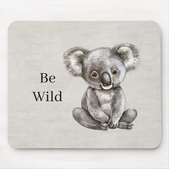 Koala Safari Tier Faux Leinen Mousepad (Vorne)