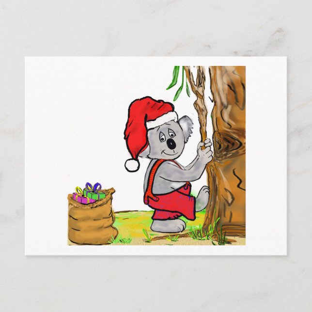Koala Santa Feiertagspostkarte (Vorderseite)