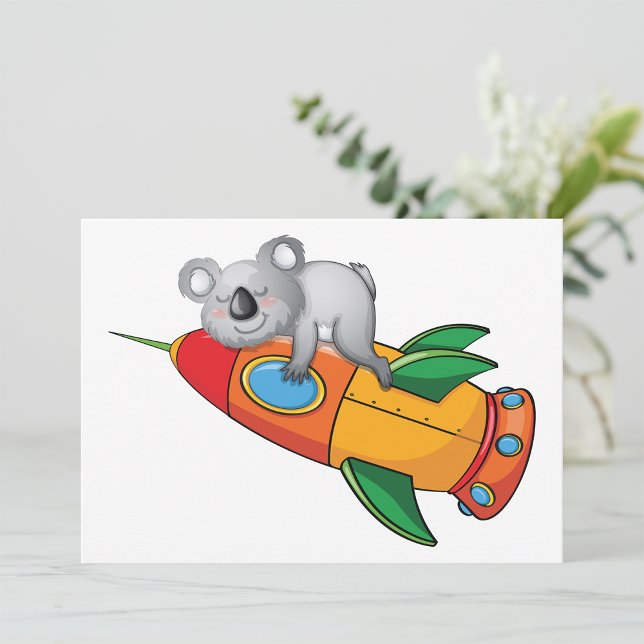 Koala schlafen bei einer farbenfrohen Rakete Einladung (Von Creator hochgeladen)