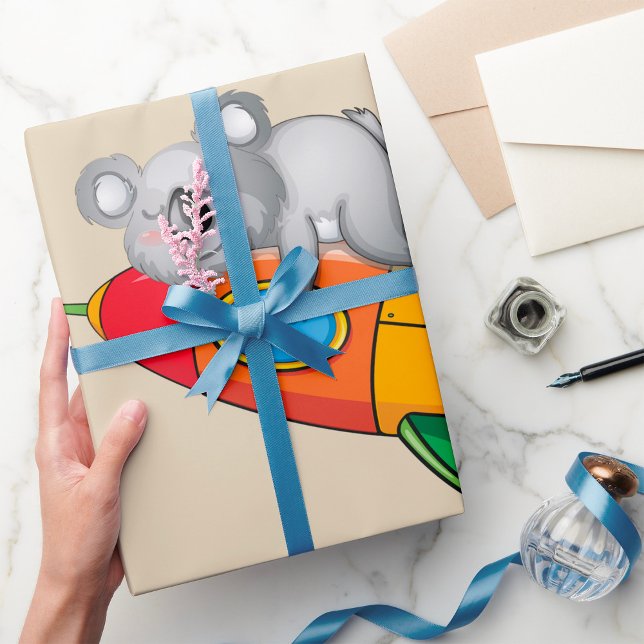 Koala schlafen bei einer farbenfrohen Rakete Geschenkpapier (Von Creator hochgeladen)