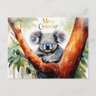 Koala sitzt in einem Kaugummi-Baum Frohe Weihnacht Feiertagspostkarte