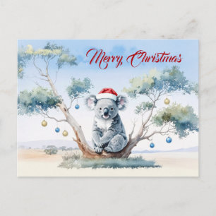 Koala sitzt in einem Kaugummi-Baum Frohe Weihnacht Feiertagspostkarte