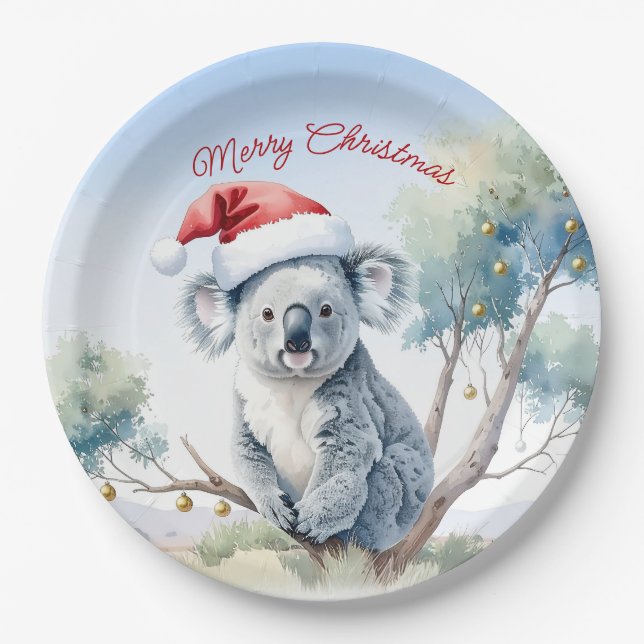 Koala sitzt in einem Kaugummi-Baum Frohe Weihnacht Pappteller (Vorderseite)