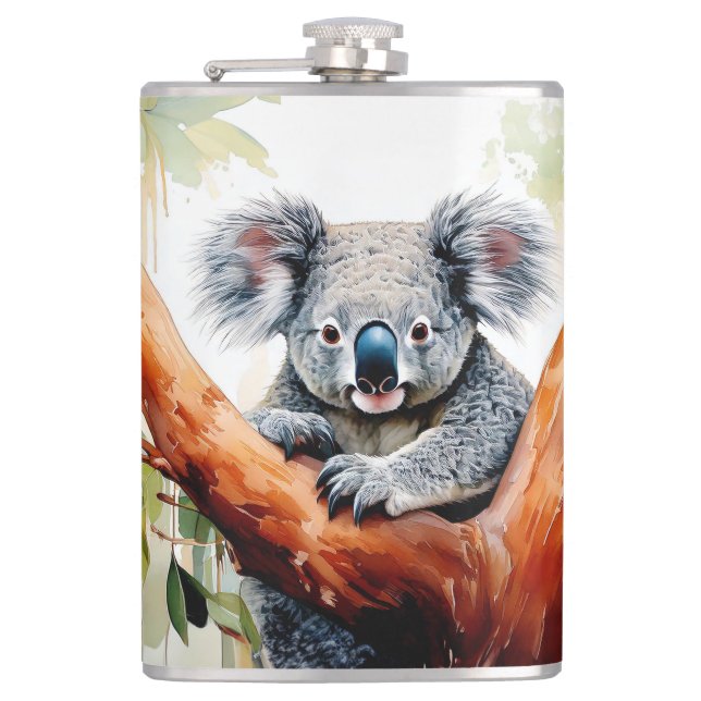 Koala sitzt in einem Kaugummi Flachmann (Vorderseite)