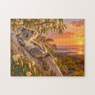 Koala-Sonnenuntergang-Eukalyptus-Naturkunst Puzzle