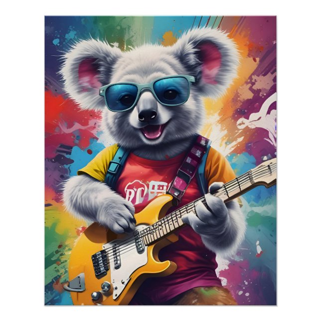 Koala spielt Gitarre, Rock Graffiti Poster (Vorderseite)