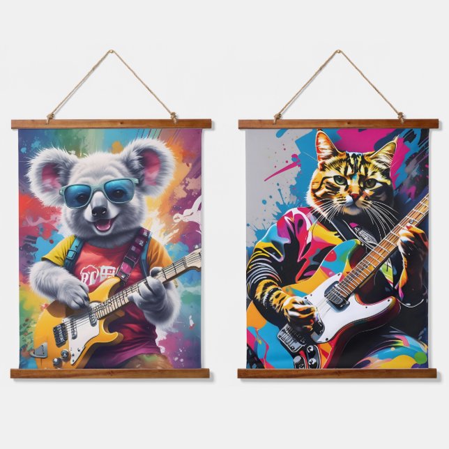 Koala spielt Gitarre, Rock Graffiti Wandteppich Mit Holzrahmen (Doppelt)