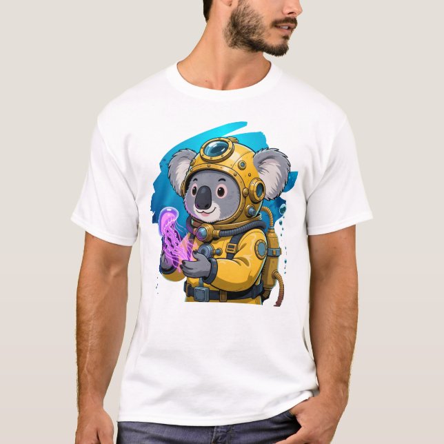 Koala Tiefsee-Taucher Süßer Cartoon-Entdecker T-Shirt (Vorderseite)