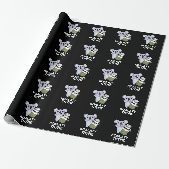 Koala-ty Thyme Funny Koala Thyme Pun Dark BG Geschenkpapier (Ungerollt)