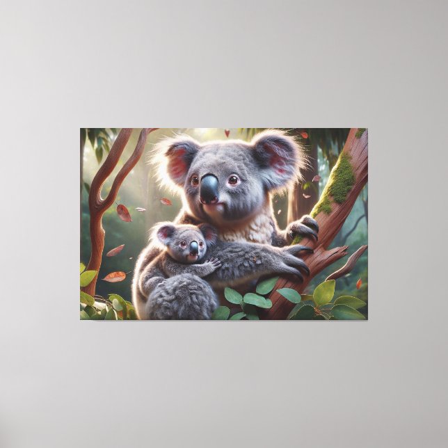 Koala und Baby Joey in einer Baummalerei Leinwanddruck (Vorderseite)