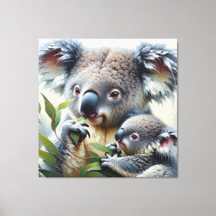 Koala und Baby Joey in einer Baummalerei Leinwanddruck