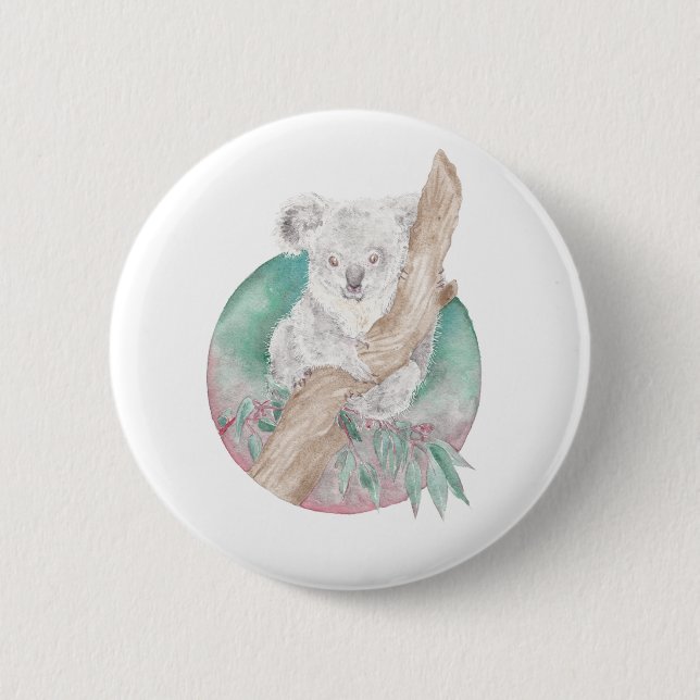 Koala und Eukalyptus Button (Vorderseite)