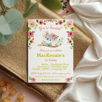 Koala und Floral Geburtstagsparty Einladung