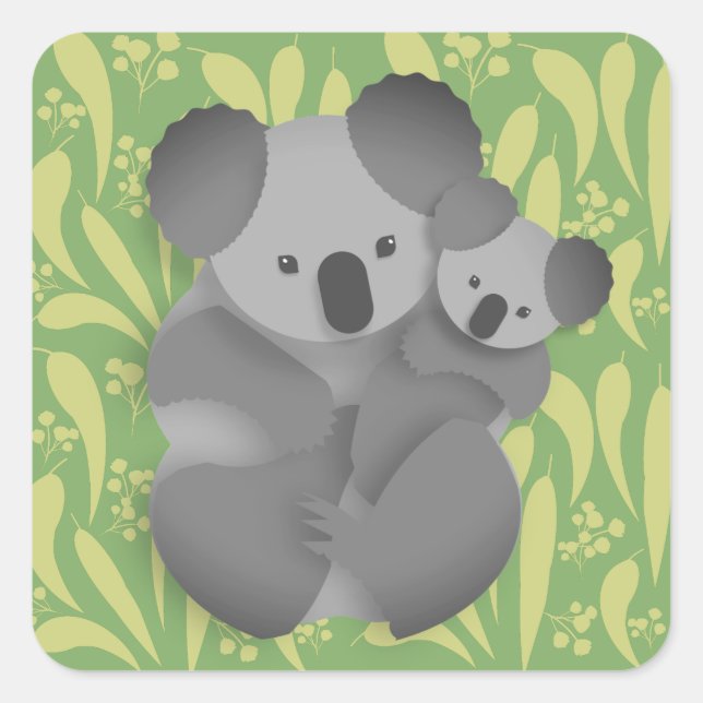 Koala und Joey Quadratischer Aufkleber (Vorderseite)