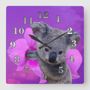 Koala und Orchidee Quadratische Wanduhr