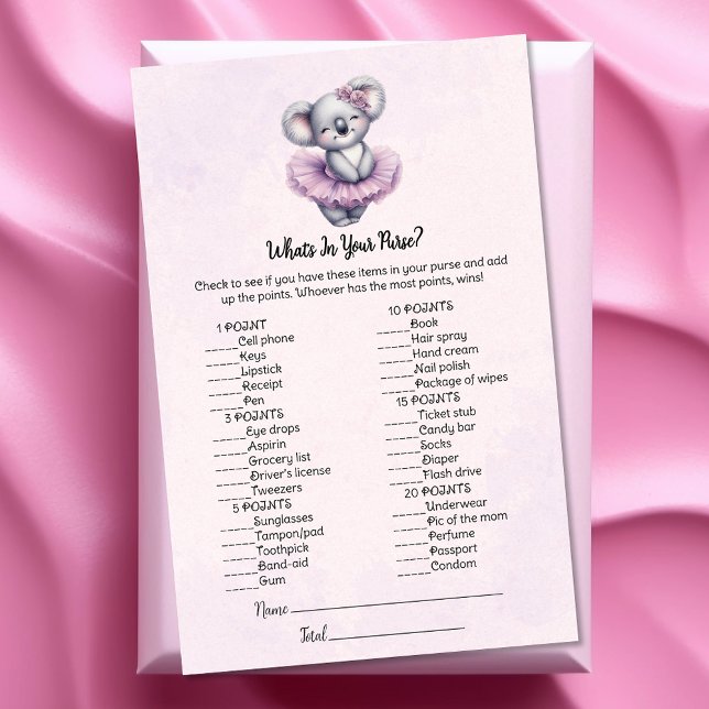 Koala Was gibt es in Ihrer Purse Baby Shower Game  Briefpapier (Von Creator hochgeladen)
