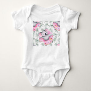 Koala Wasserfarbe, tropisches Muster. Baby Strampler