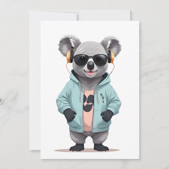 Koala Wearing Hoodie Funny Cooles Tierzeichen Einladung (Vorderseite)