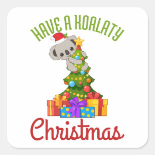 Koala-Weihnachtsbaum Süßer Weihnachtswitz  Quadratischer Aufkleber