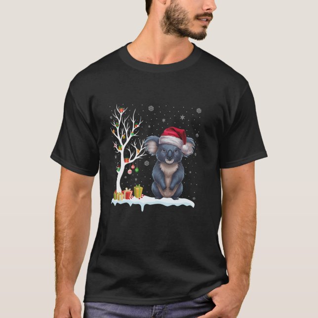 Koala Weihnachtsmannmütze Festlicher Baum Weihnach T-Shirt (Vorderseite)