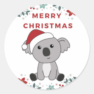 Koala Weihnachtsschnee Wintertiere Koalas Classic Runder Aufkleber
