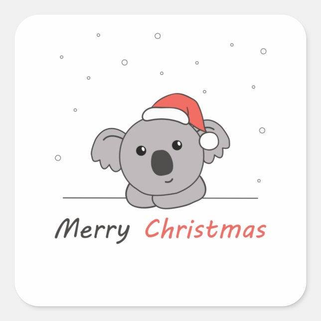 Koala Weihnachtsschnee Wintertiere Koalas Quadratischer Aufkleber (Vorderseite)