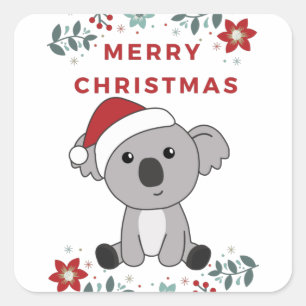 Koala Weihnachtsschnee Wintertiere Koalas Quadratischer Aufkleber