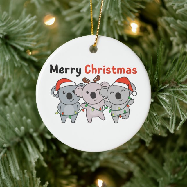 Koala Weihnachtstiere Koalas Frohe Weihnachtsferie Keramik Ornament (Baum)
