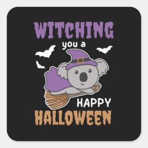 Koala Witch Witching You A Happy Halloween Quadratischer Aufkleber