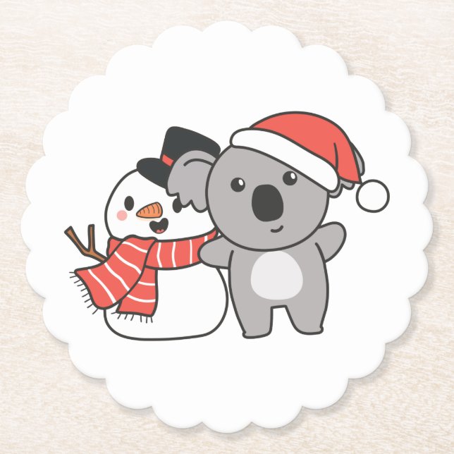 Koala With Snowman In Winter For Christmas Untersetzer (Vorderseite)