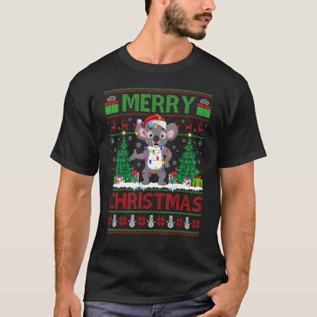 Koala Xmas Tree Lights Ugly Santa Koala Christma T-Shirt (Vorderseite)