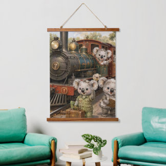 Koala-Zugabenteuer durch den australischen Busch Wandteppich Mit Holzrahmen