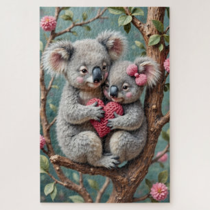 Koalas kuscheln eng auf einem Eukalyptusast Puzzle