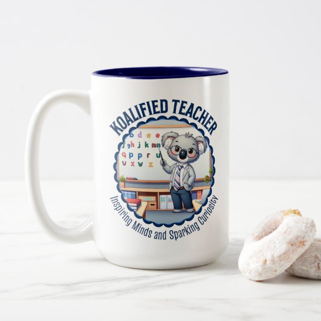 Koalified Teacher Niedlich Koala Themenlehrer Gesc Zweifarbige Tasse (Mit Donut)