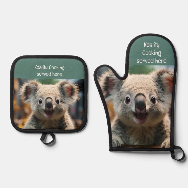 Koality Cooking hier Fun Küche Ofenhandschuh & Topflappen-Set (Vorderseite)