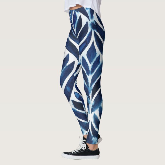 Kobalt-Aquarell deckt IV mit Ziegeln Leggings (Links)