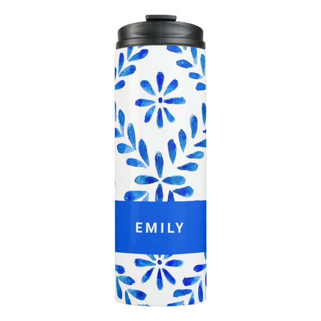 Kobalt Blau-Weiß-Mittelmeer-Individuelle Name Thermosbecher (Vorderseite)