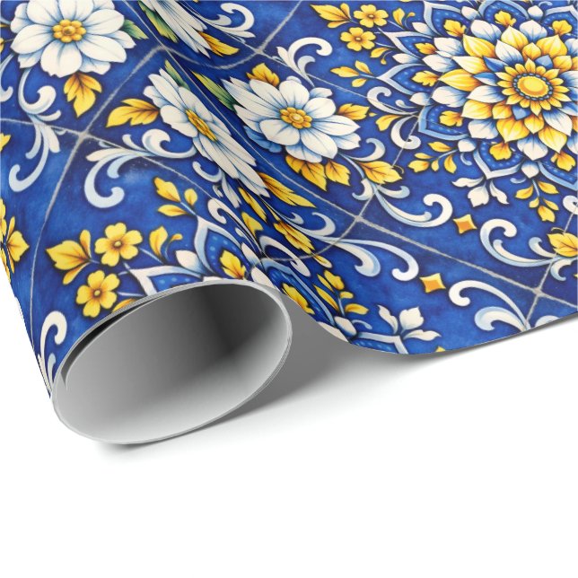 Kobalt-Garten-Glow-Fliese Geschenkpapier (Rolleneckpunkt)