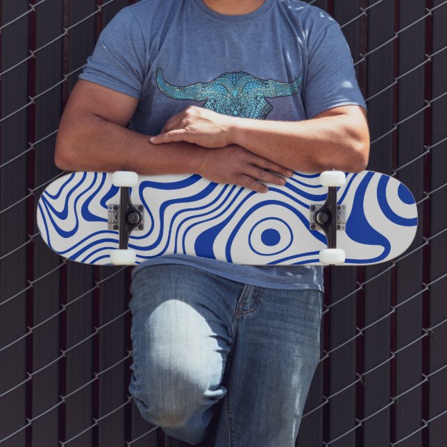 Kobalt-Hyperblau-Psychedelic-Wavy Skateboard (Außenbereich 3)