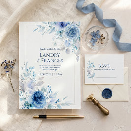 Kobalt Indigo Rose Romantischer Botanischer Rahmen Einladung