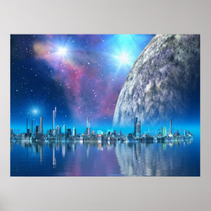 Kobalt-Insel zitiert Scifi-/Fantasie-Kunst-Druck Poster