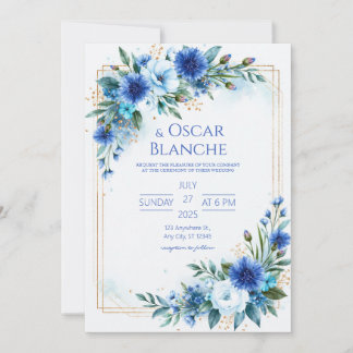 Kobalt Kornblumen-Aquarell-Hochzeit Einladung