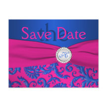 Kobalt-Monogramm-Save the Date-Fuchsienkarte