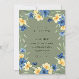 Kobalt-Ocker-Wildblumen-Hochzeit Einladung